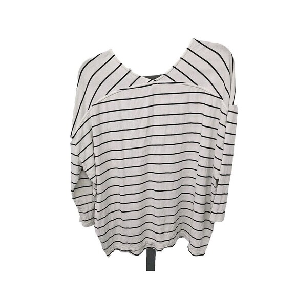 Chico's Striped V-Neck Top 3/4 Sleeve Womens Size 1 M/8 White Black - Picture 2 of 5